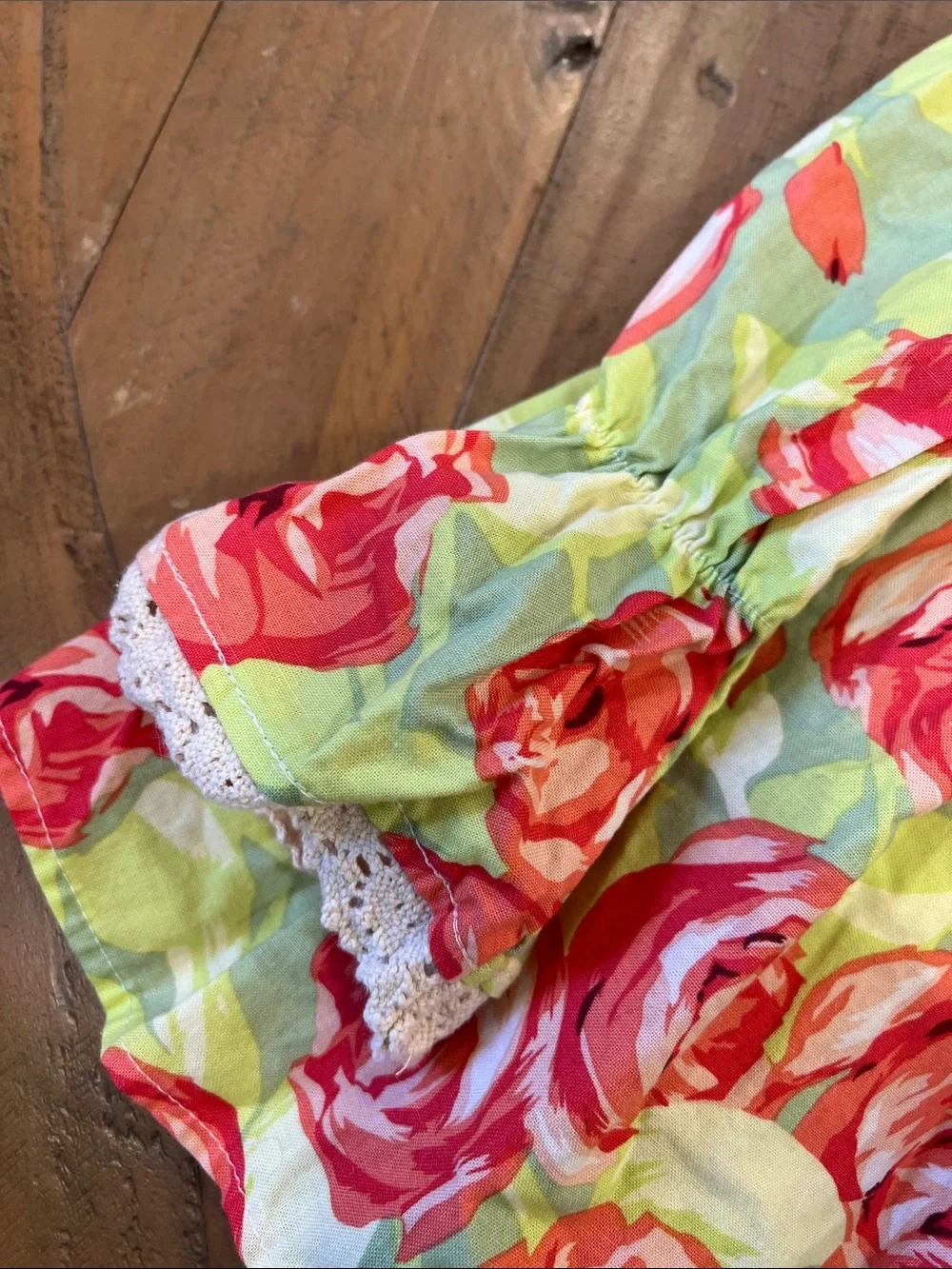 SweetHoney OG red rose print green dress 2T boutique floral Cottagecore
